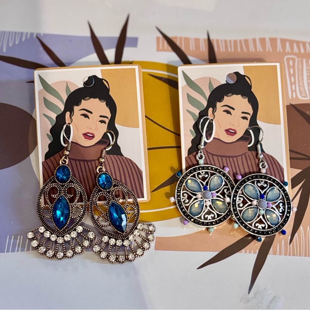 Elegant Blue and Silver Earrings Set